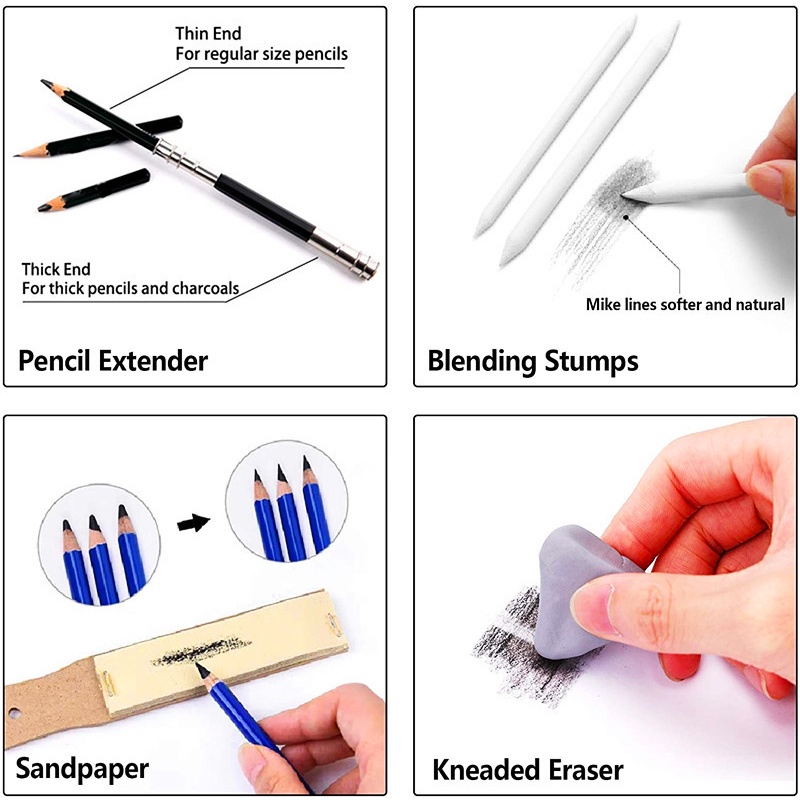 33PCS/Set Sketch Pensil Pisau Penghapus dan Pensil Gambar untuk Keperluan Sekolah Pencil   Drawing Set