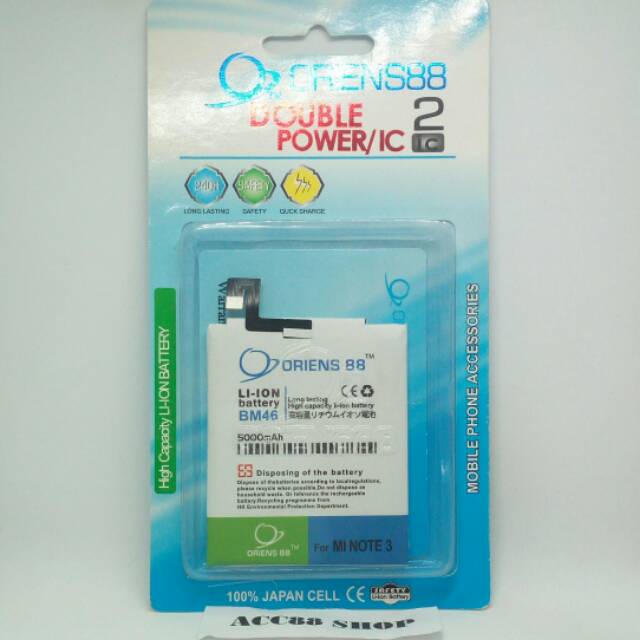 Baterai Batre Battery Double Power Xiaomi Redmi Note 3 BM46 OR88/ Oriens88