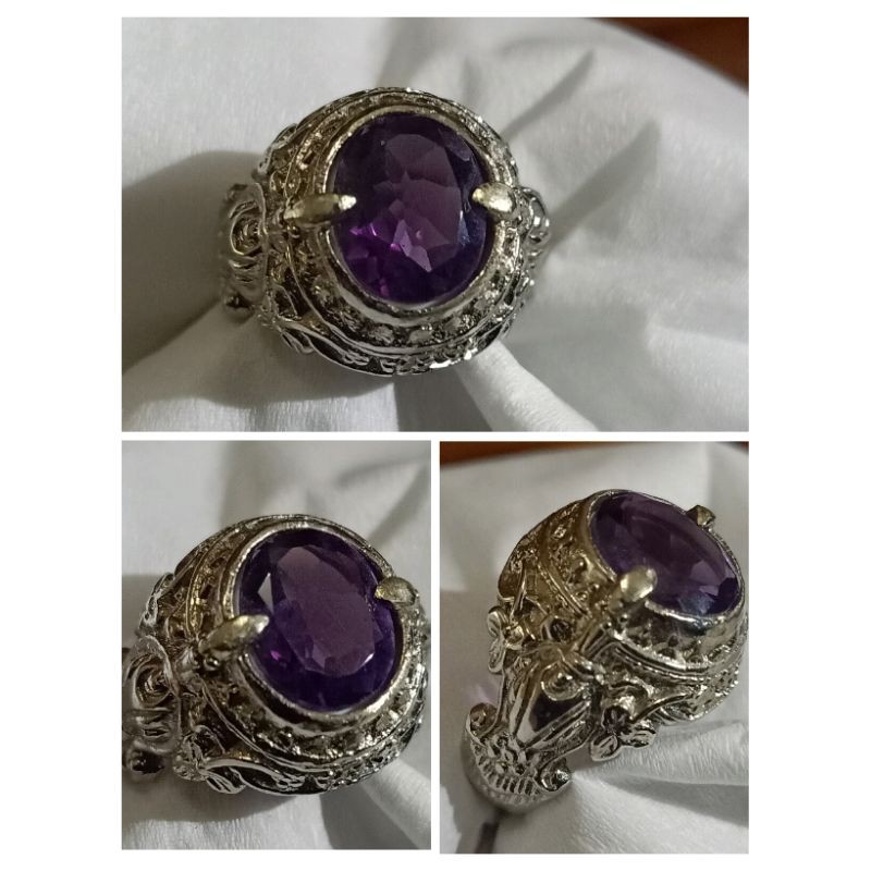 natural kecubung ring ukir Bali