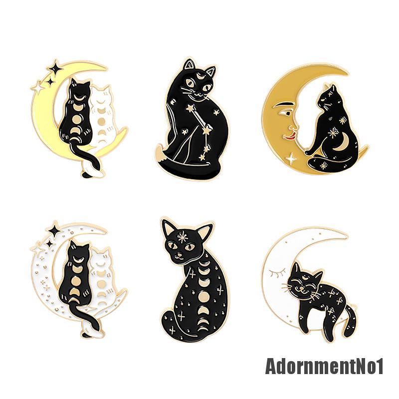 (Adornmentno1) Bros Pin Enamel Bentuk Bulan Sabit / Penyihir / Kucing Untuk Aksesoris Pakaian