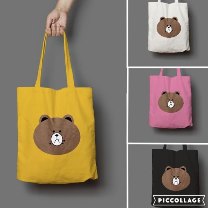 Twenty Bag - Tas Tote Bag Wanita Non Resleting Terbaru 2021 Aesthetic Kekinian Motif Carakter BROWNCHIP Korea Style Multifungsi