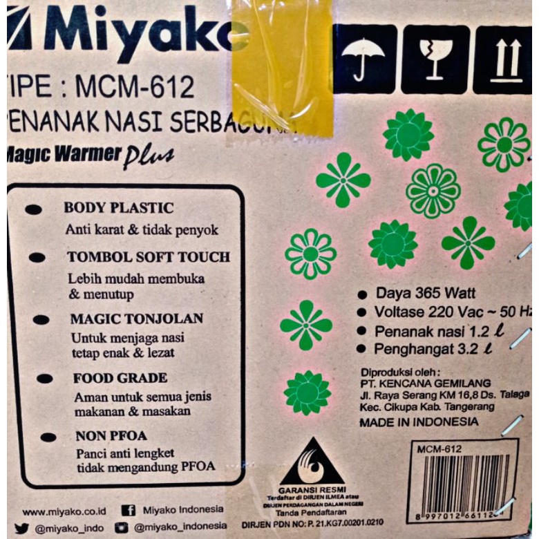 Magic Com MIYAKO / Rice Cooker / Penanak Nasi Serbaguna Stainless Steel Mcm - 612 1,2 Liter