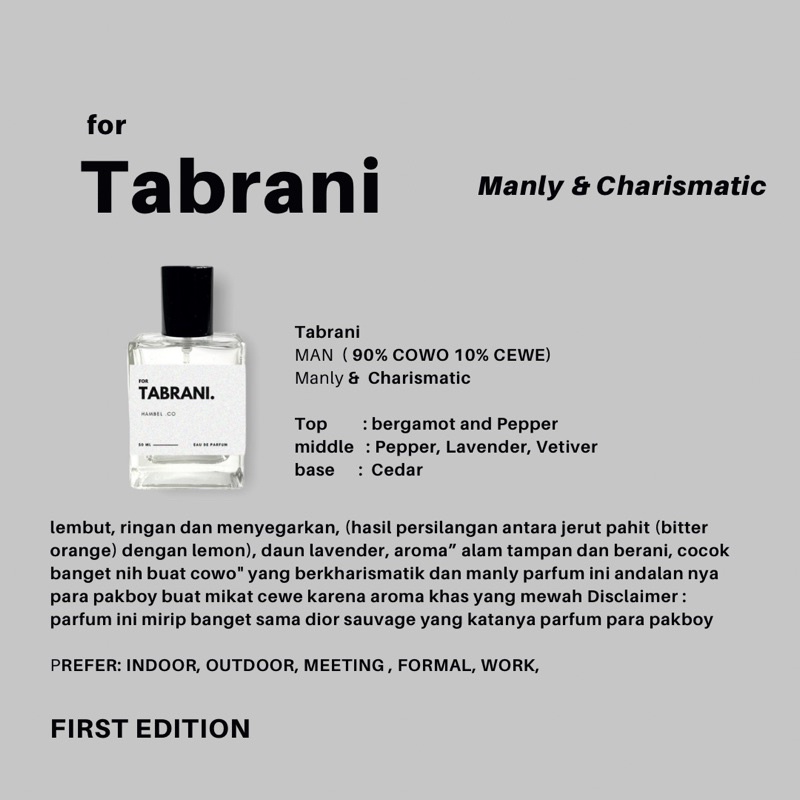 Hambel parfum- for Tabrani ( Tampan dan Berani ) | Manly &amp; charismati | Parfum Pria