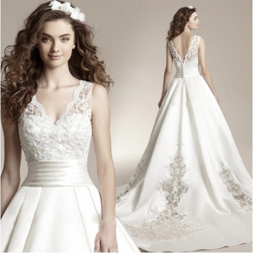 Gaun Wedding Pengantin Putih ekor tanpa lengan