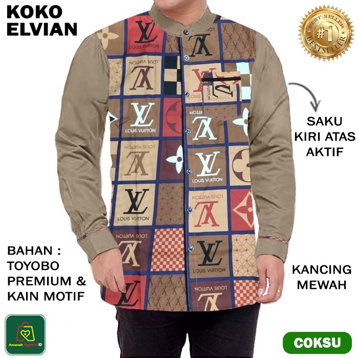 Baju Pria Muslim KOKO ELVIAN JUMBO Lengan Panjang Bahan Katun Toyobo Premium Size M - XXL / 25355 25357 25359 25361