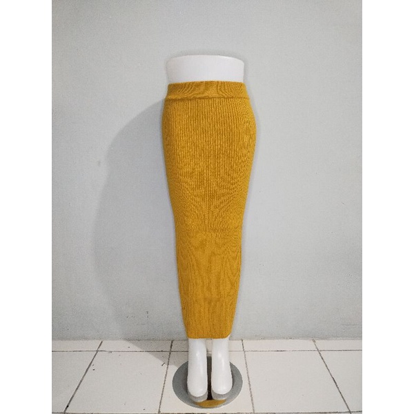 rajut premium, rok span rajut, rok span rajut, rok knit rajut premium-Mustard