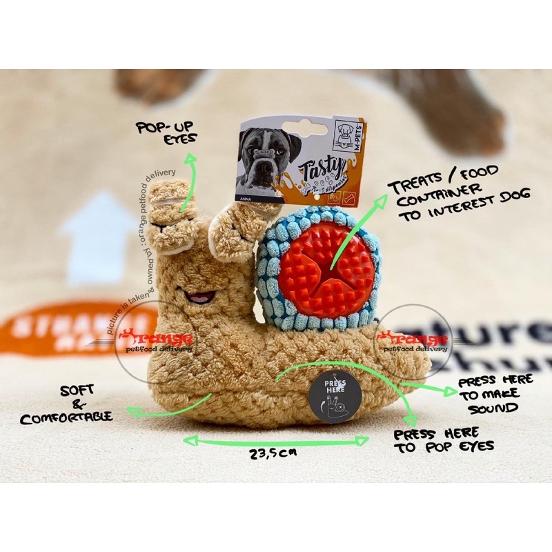 m-pets snail dog toy dispenser boneka siput mainan gigitan anjing - orange