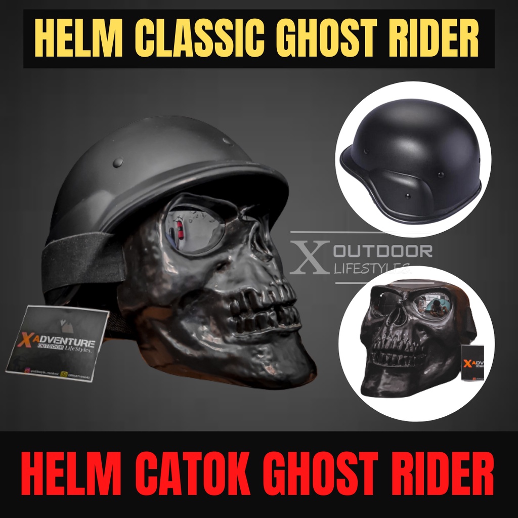 Helm Klasik Goggle Tengkorak Topeng Helm Kaca Mata Berkendara Ghost Rider