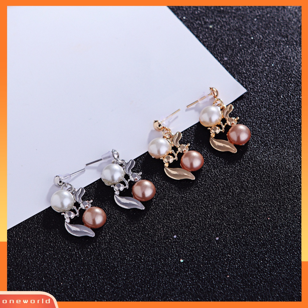 Set Perhiasan Kalung Anting Stud Aksen Mutiara Berlian Imitasi Untuk Wanita