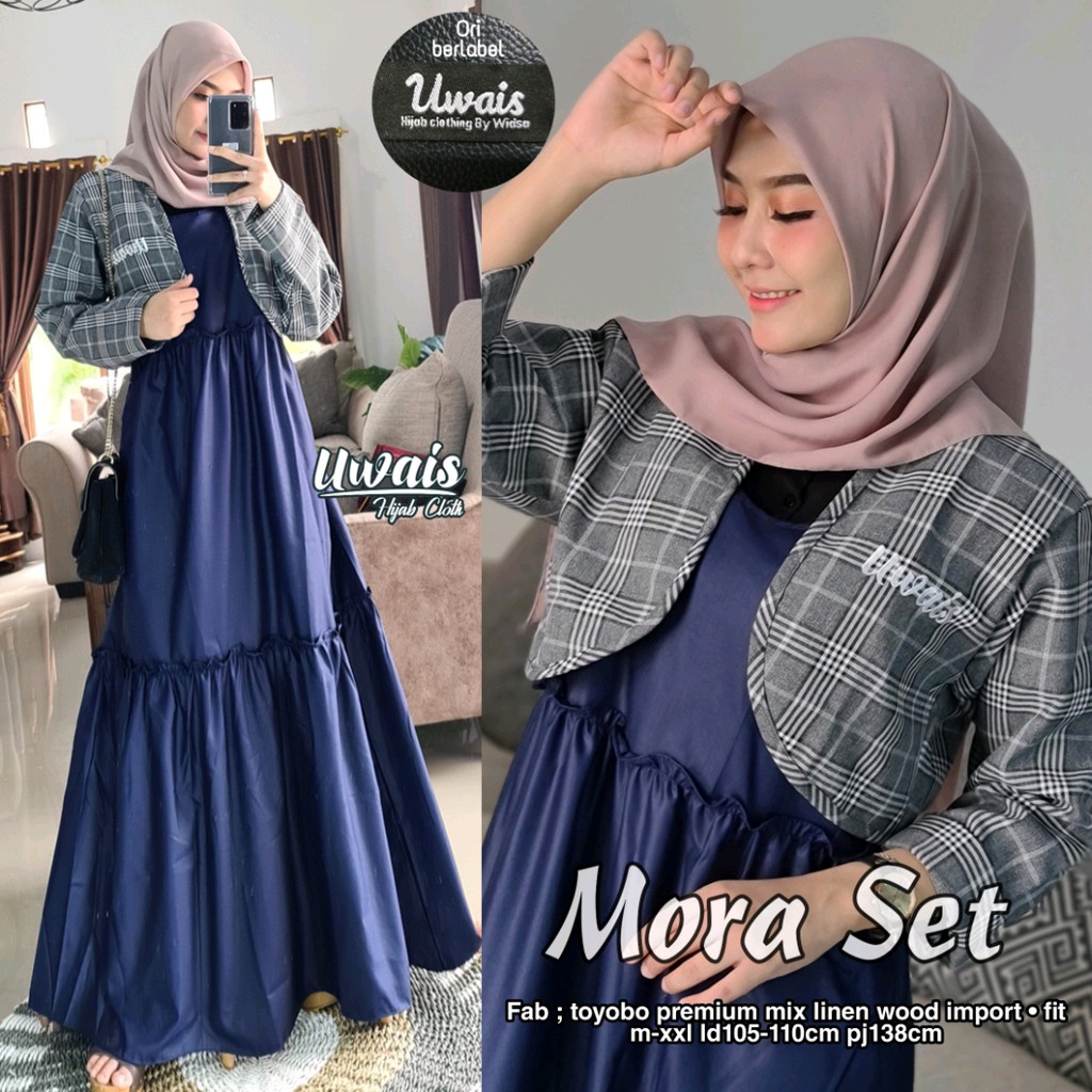 MORA SET. Baju Baby Doll Muslim Atasan Bawahan Wanita Uwais Murah. Cantik, Adem, Jatuh, Nyaman