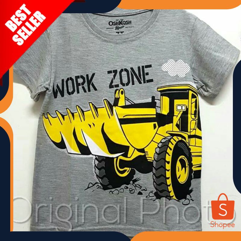 TERMURAH KAOS ANAK  OSHKOSH WORK ZONE EXCAVATOR GREY | KAOS ALAT BERAT ORIGINAL