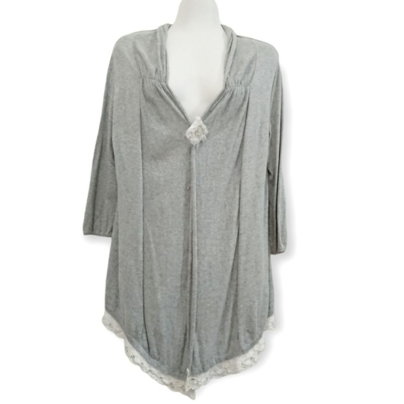 EARTH MUSIC & ECOLOGY CARDIGAN RAJUT HALUS RENDA ABU OUTER TANPA KANCING  FREE BROS CANTIK SKU 577