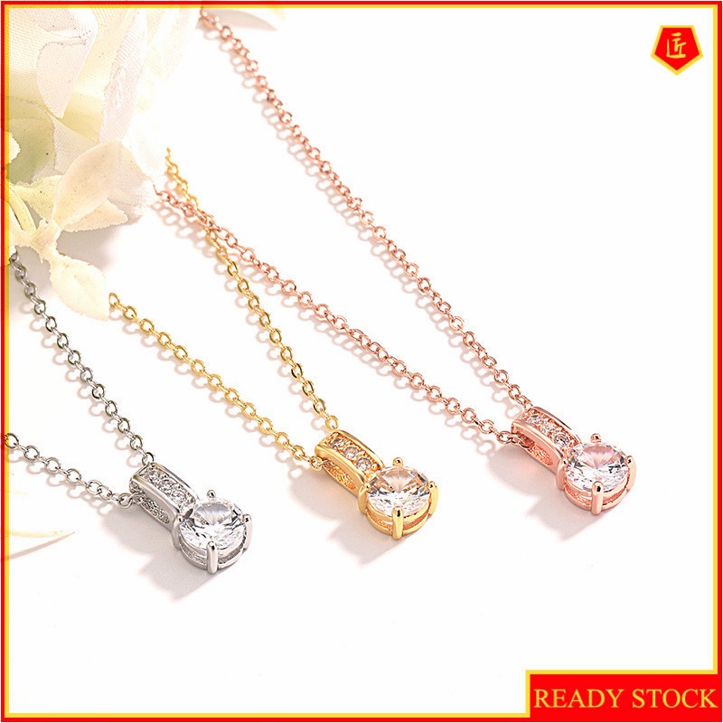 [Ready Stock]Fashion Simple Silver Plated Diamond Pendant Necklace