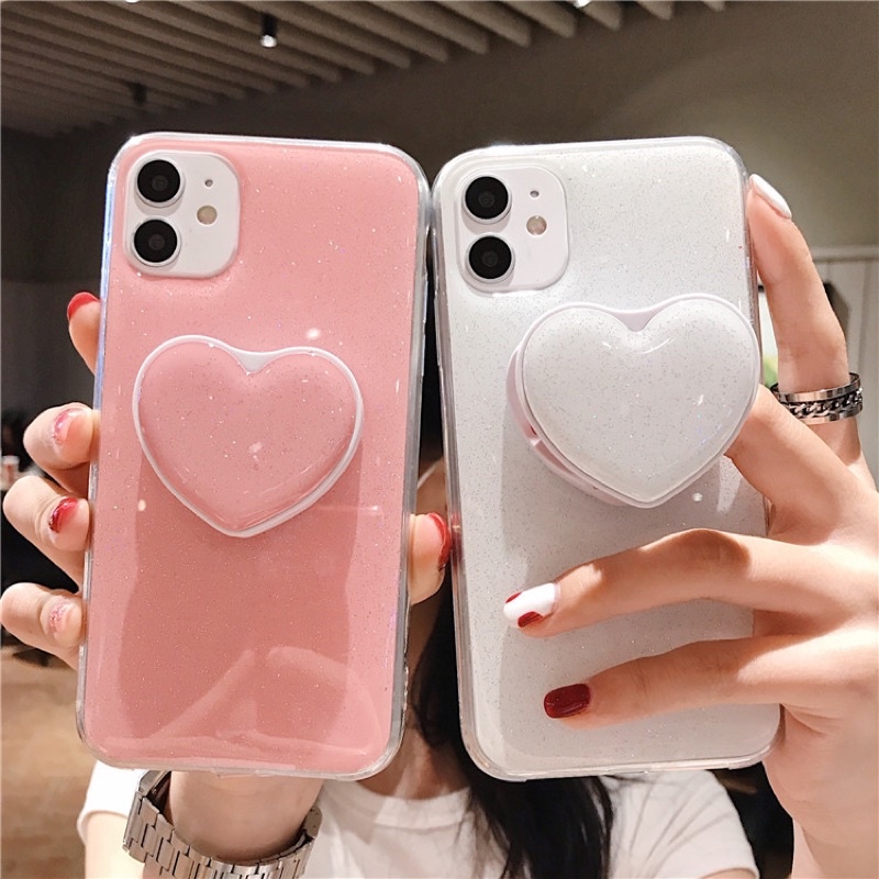 Candy Color Glitter Softcase with Heart Holder Case HP Softcase Lucu for iphone XS Max XR 11 Pro Max 12 Pro Max 13 Pro Max