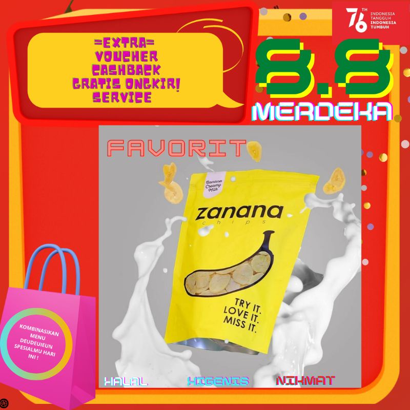 

Zanana Chips keripik pisang susu creamy kekinian renyah gurih oleh oleh bandung