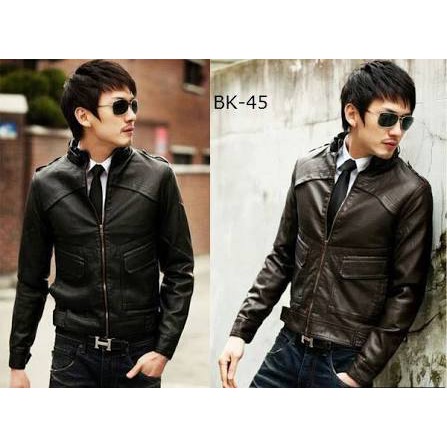 Jaket Semi Kulit Sintetis Pria Motor Korea Bk-45 Premium