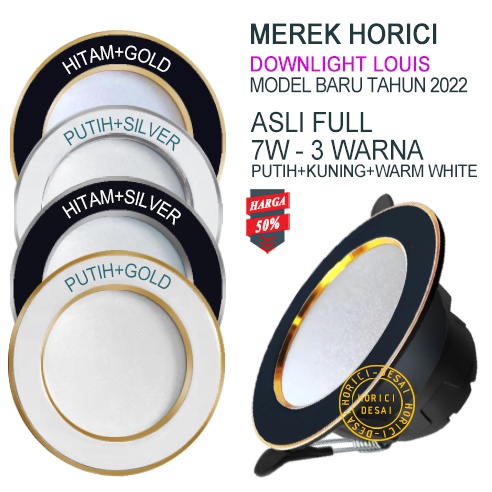 MERAK HORICI 7W MODEL BARU DOWNLIGHT ASLI FULL TERANG BODY SILVER &amp; GOLD/PUTIH DAN HITAM LAMPU LED PLAFON 3 WARNA-PUTIH+KUNING+WW