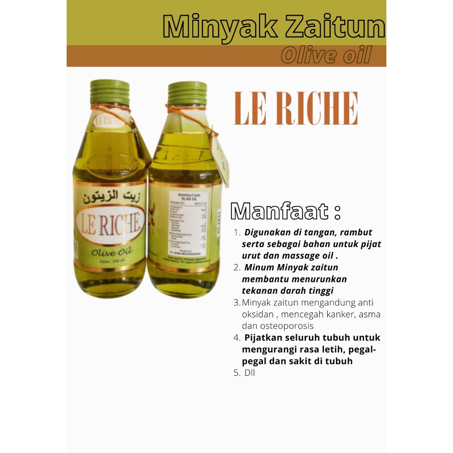 Minyak Zaitun LE RICHE Olive Oil ASLI bisa Diminum & Memasak