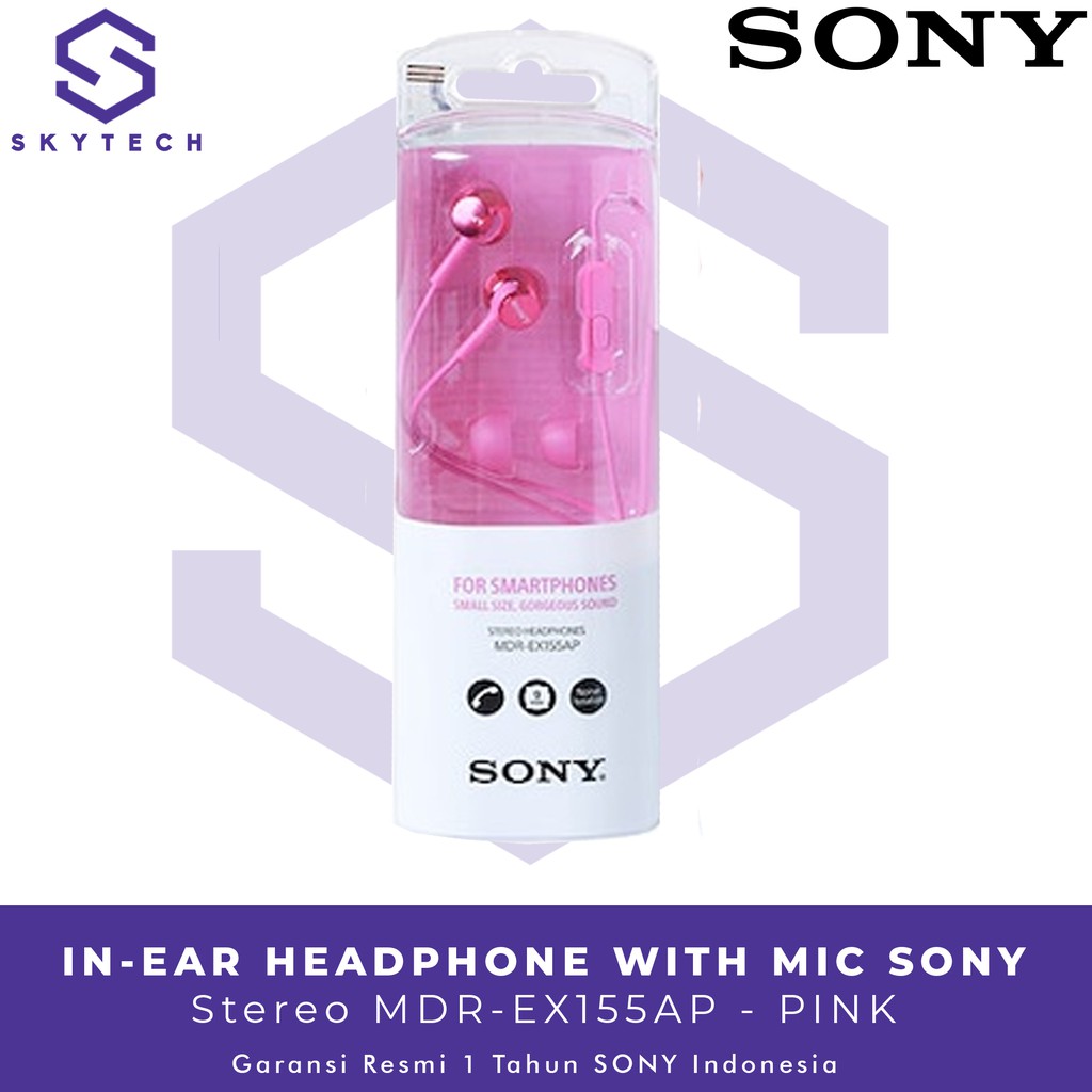 EARPHONE SONY MDR EX155AP PINK ORIGINAL GARANSI RESMI