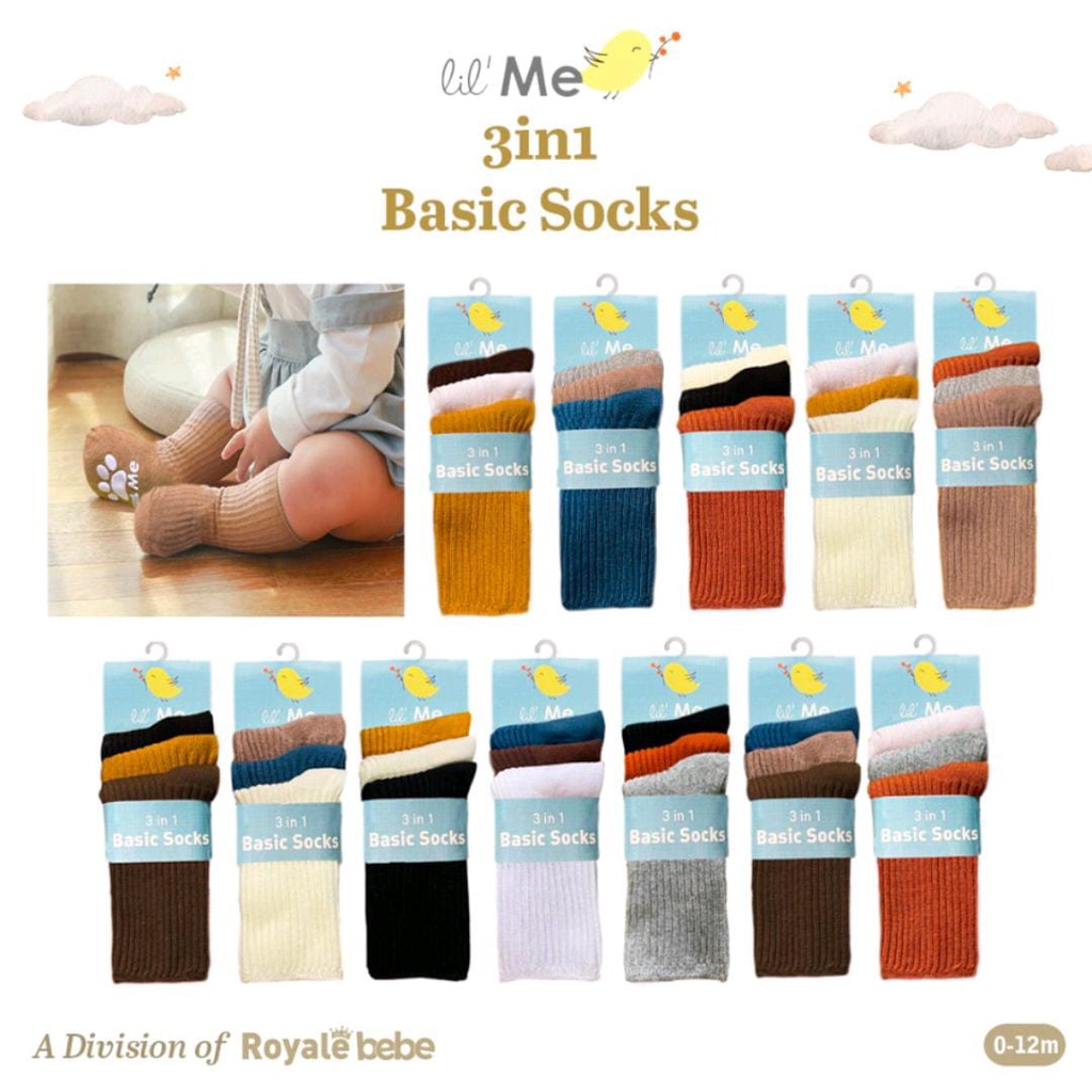 ROYALE BEBE LIL ME BASIC SOCKS 3IN1 0-12BULAN / KAOS KAKI BAYI