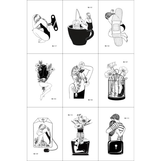 Tatto temporary hitam putih cute premium model WQ