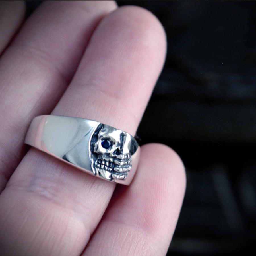 Gotik Tengkorak Cincin Jari Berlian Baja Titanium Perak Antik Kristal Pria Perhiasan Fashion Punk Rings