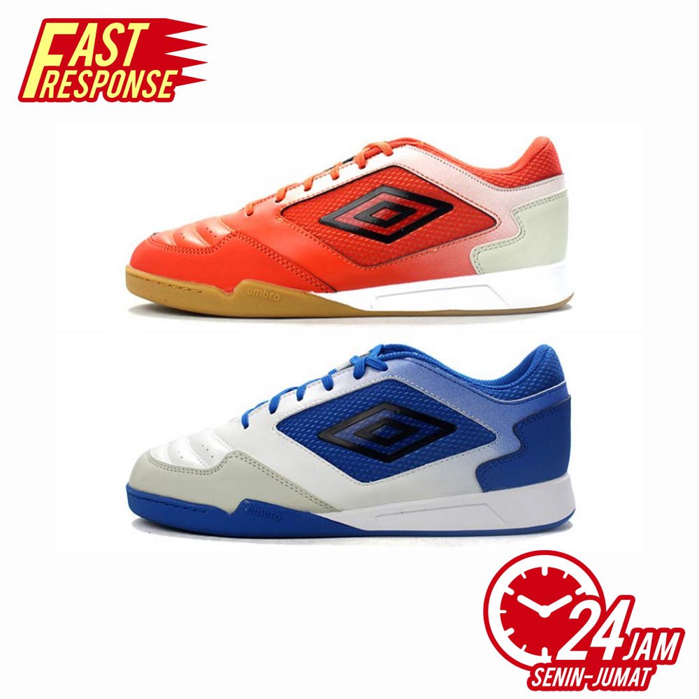 SEPATU FUTSAL UMBRO CHALEIRA II LIGA WHITE BLACK REGAL BLUE, TANGERINE TANGO