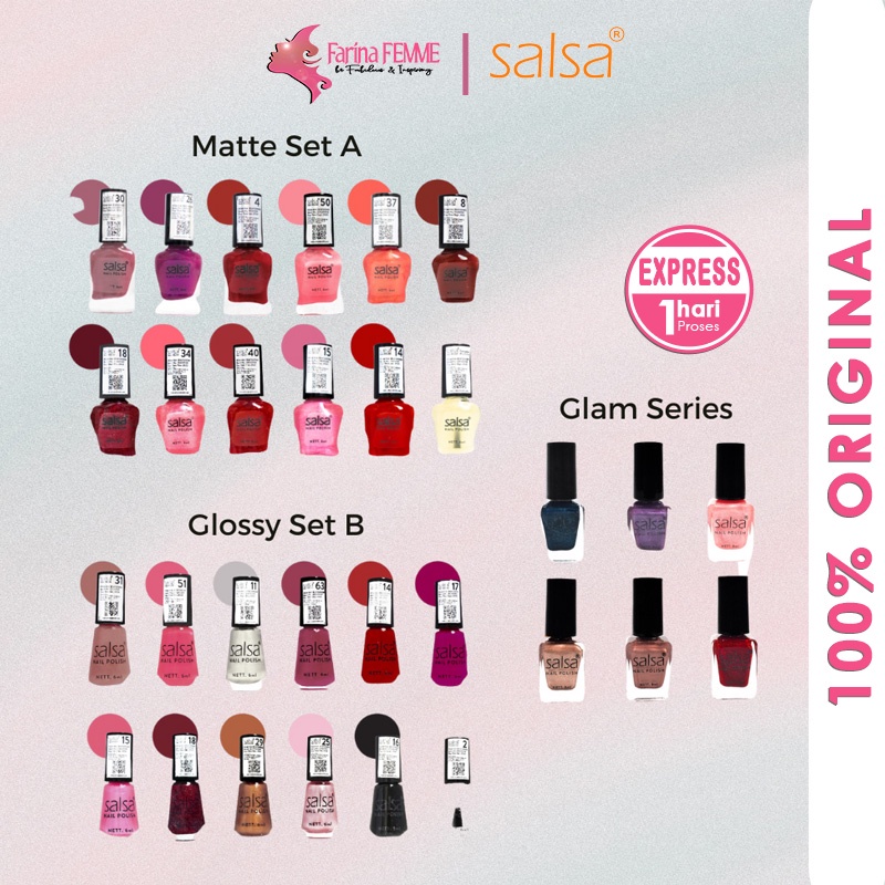 FEMME || Salsa Nail Polish (Ecer) Matte Set A | Glossy Set B | Glamour Kutek Cat kuku