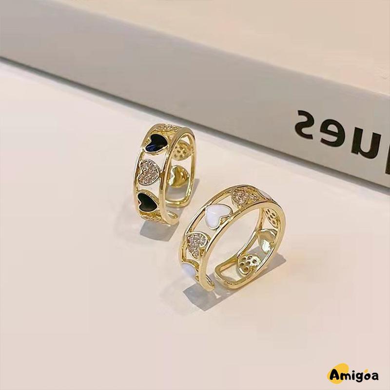 Cincin Ringan Mewah Hollow Keluar Berlian Imitasi Cinta Chic Advanced Adjustable Cincin Wanita - AG2