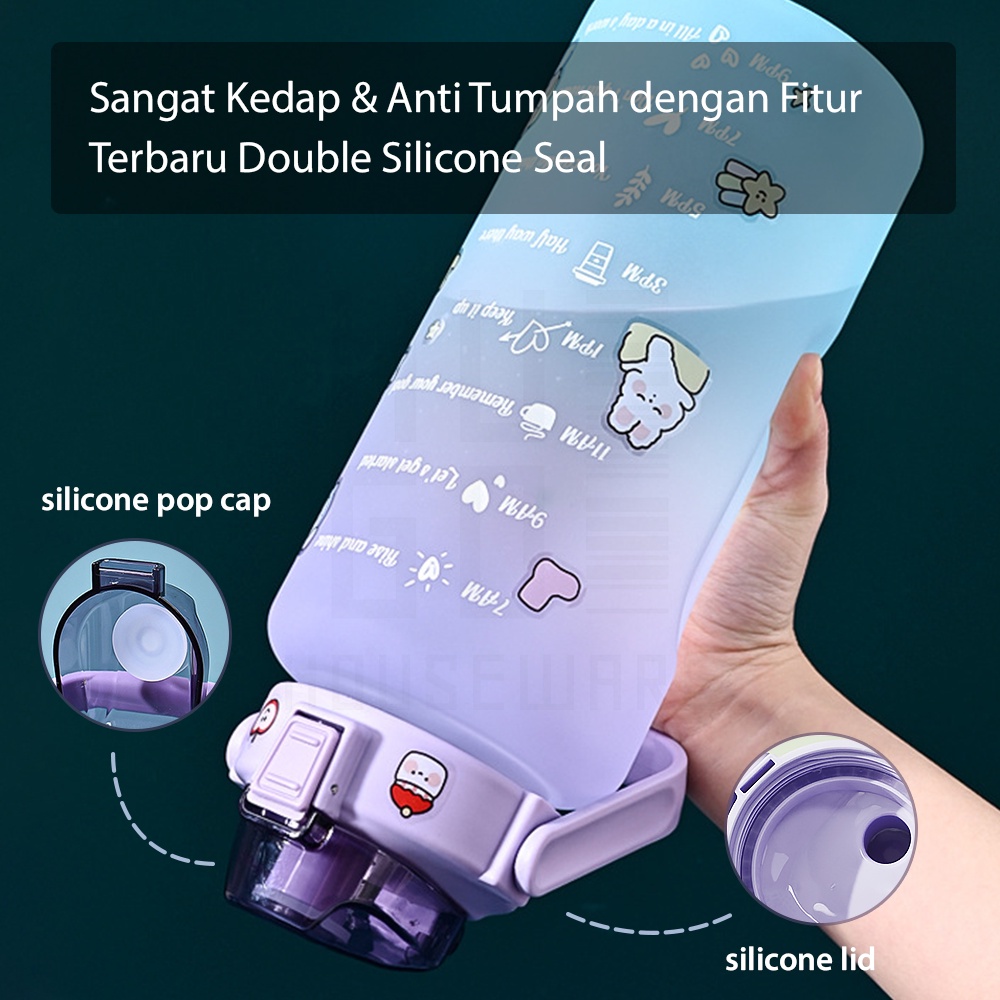 HUGO Botol Minum Pelangi Gradasi 2 Liter Motivation Gratis Stiker 2000 mL BPA FREE