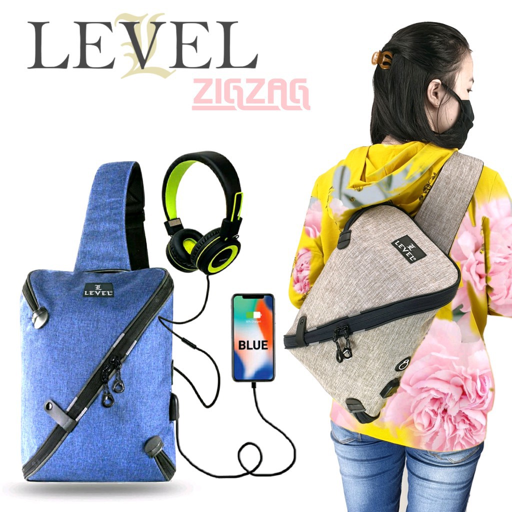 TAS LEVEL ZIGZAG SLING BAG FSA SELEMPANG FASHION WANITA / PRIA