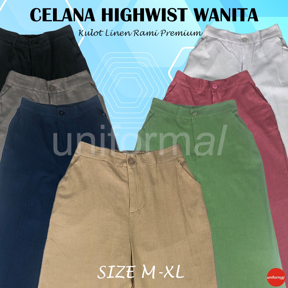 Celana Kulot Wanita, Linen Rami Highwaist Premium Kancing Hw Retsleting Depan Pinggang Karet Belakang Kulot Linen Laura Slim Kulot Linen Cullote SEOUL YORA PANTS KULOT / KULOT KEKINIAN TERBARU MURAH / KULOT BAHAN RAYON LONGGAR BASIC WIDE LEG