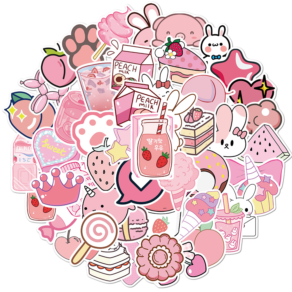 50pcs Stiker Desain Kartun Pink Girly Anti Air Untuk Laptop / Gitar