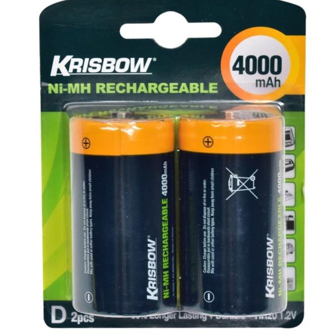 Krisbow Set Baterai Rechargeable Size D 4000 Mah 2 Pcs
