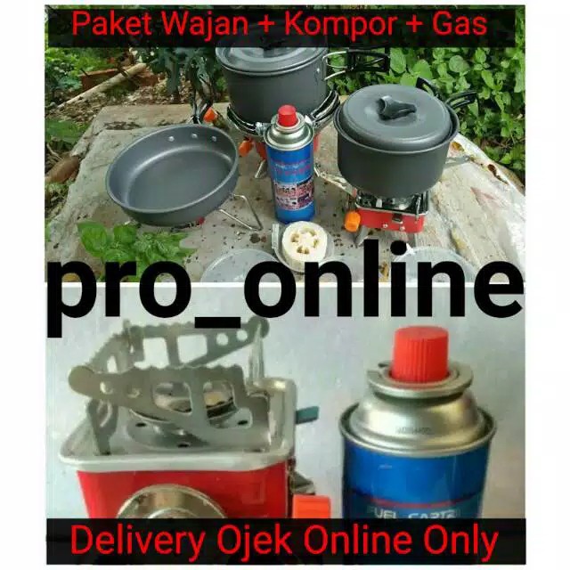 Paket Komplit Cooking Set DS300 &amp; Stove K202 dan Gas Camping Outdoor