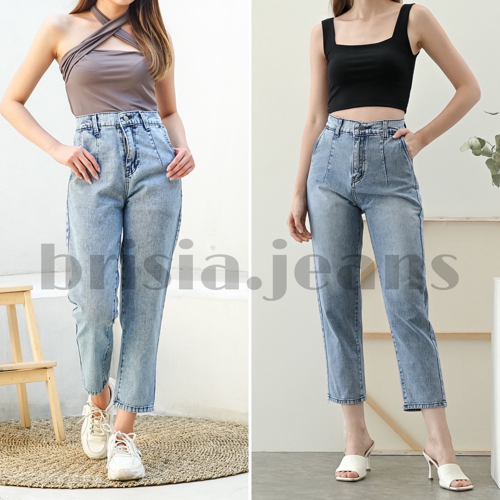 [SIZE 27-34] STELLA Highwaist Boyfriend Jeans - Snow Blue Series / Bigsize Jeans Boyfriend