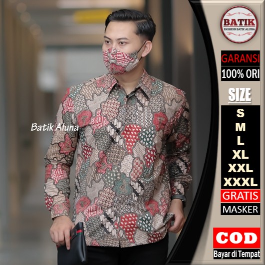 Baju batik Pria Slimfit Big Size S M L XL XXL Atasan Kemeja Batik Lengan Panjang Original ASD-031