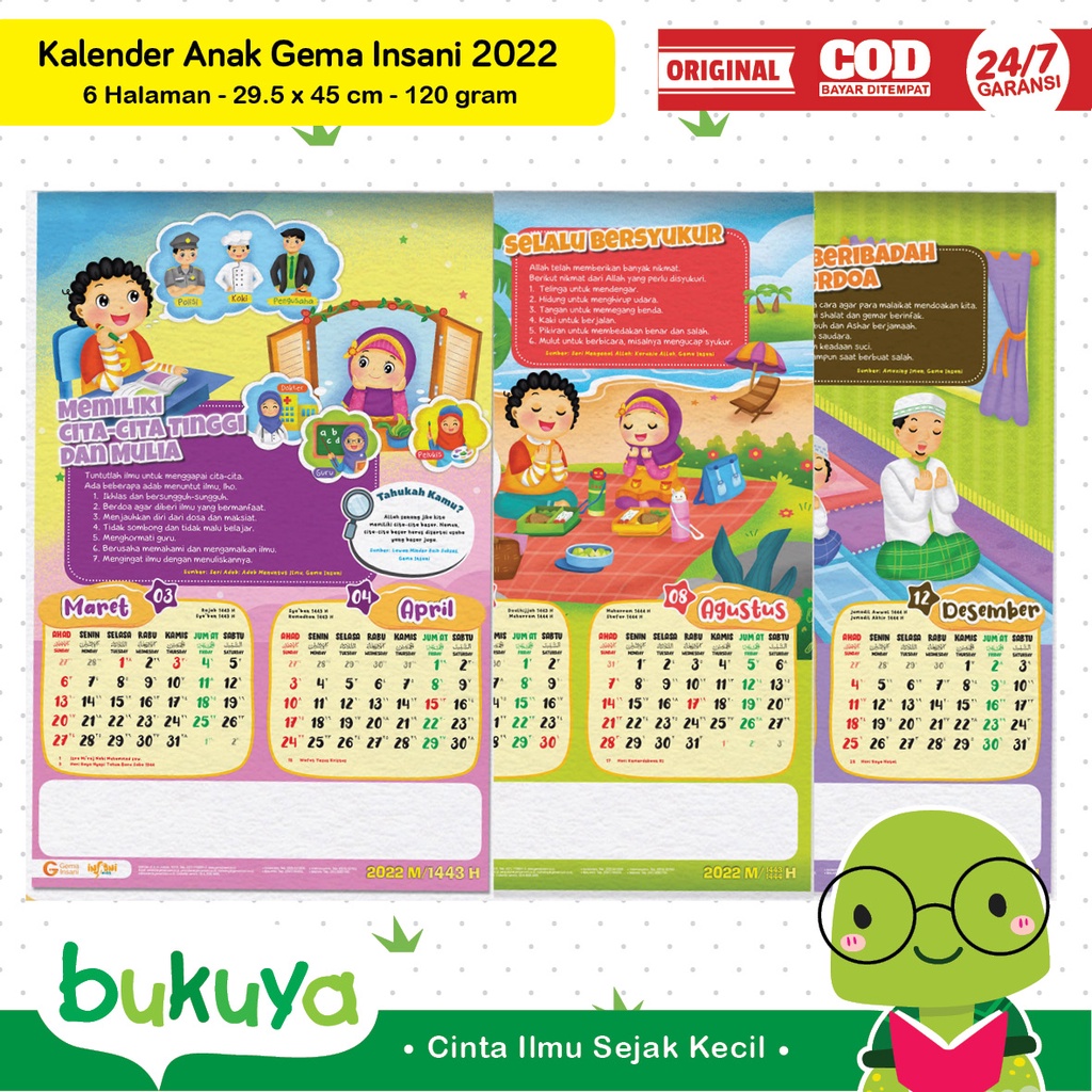Kalender Dinding Anak 2022 Muslim Islami Gema Insani Kids GIP