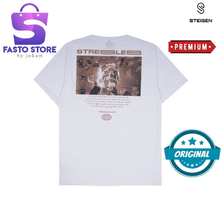 Kaos Steigen Putih Motif Distro Atasan Pria Pakaian Cowok Keren Kekinian Bahan Katun Original
