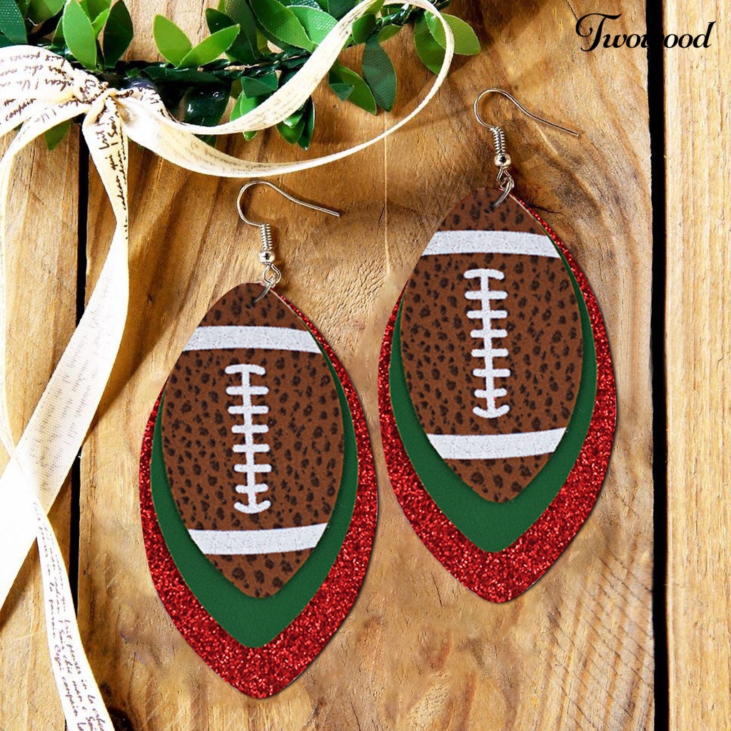 Twowood 1 Pair Dangle Earring Lightweight Multi-layer Faux Leather Vintage Unique Football Hook Earring for Women