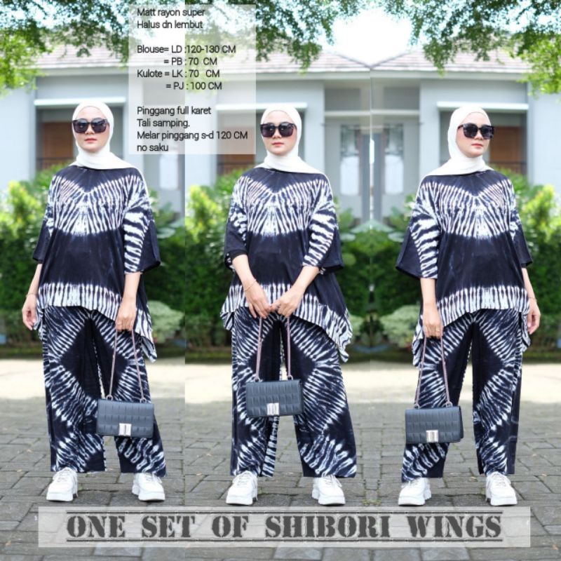 SETELAN WANITA SAYAP SHIBORI WAKA WAKA JUMBO SET LD 130 MOTIF SHIBORI RAYON ONE SET