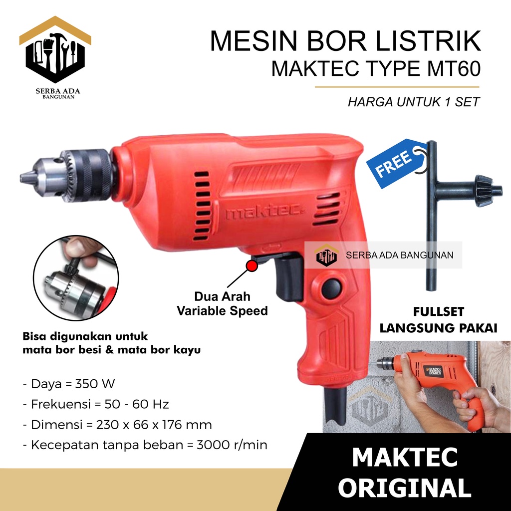 MT60 / MT 60 Maktec Mesin Bor Besi Kayu Tangan 10 mm 3/8&quot;