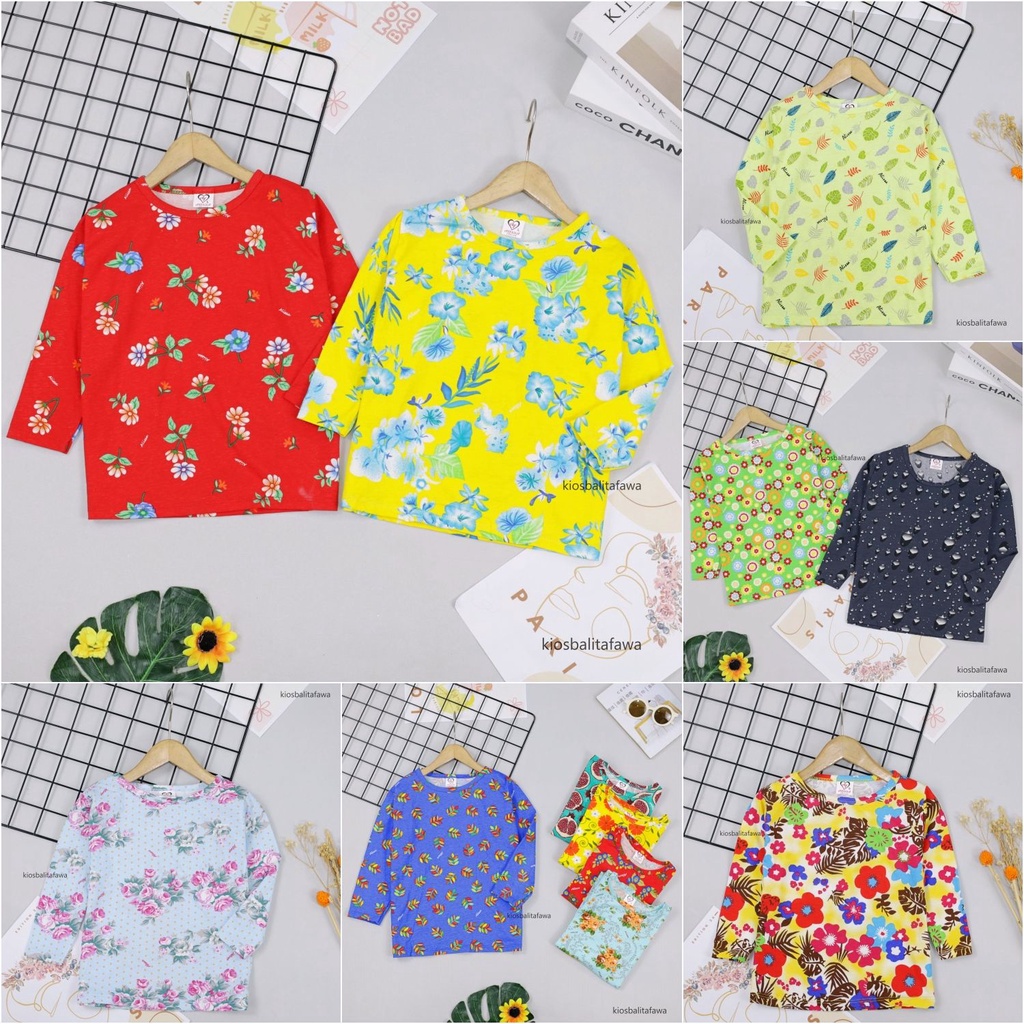 Kaos Motif Andin uk 2-3 Tahun / Baju Lengan Panjang Branded Anak Perermpuan Adem Atasan Cewek Murah