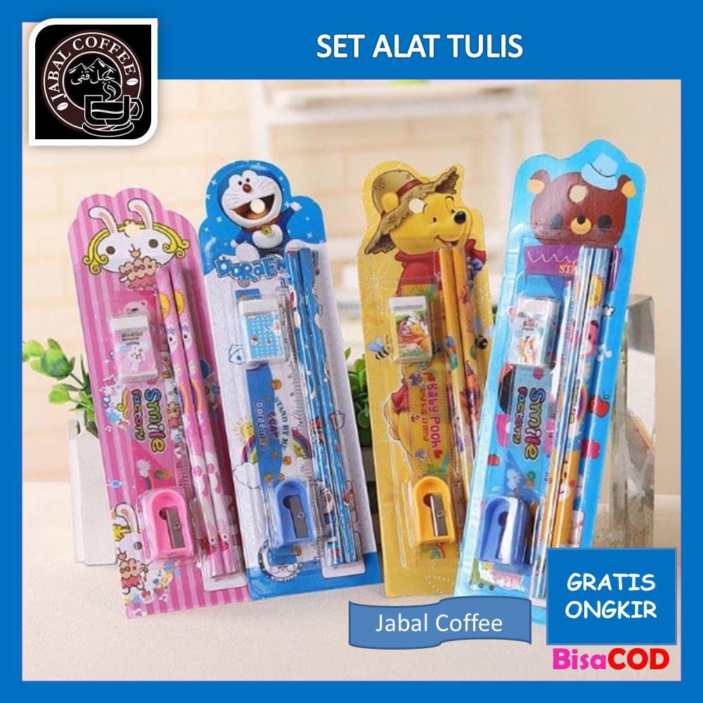 Paket Alat Tulis / Set Alat Tulis Pensil Dan Penghapus Warna Pink Biru