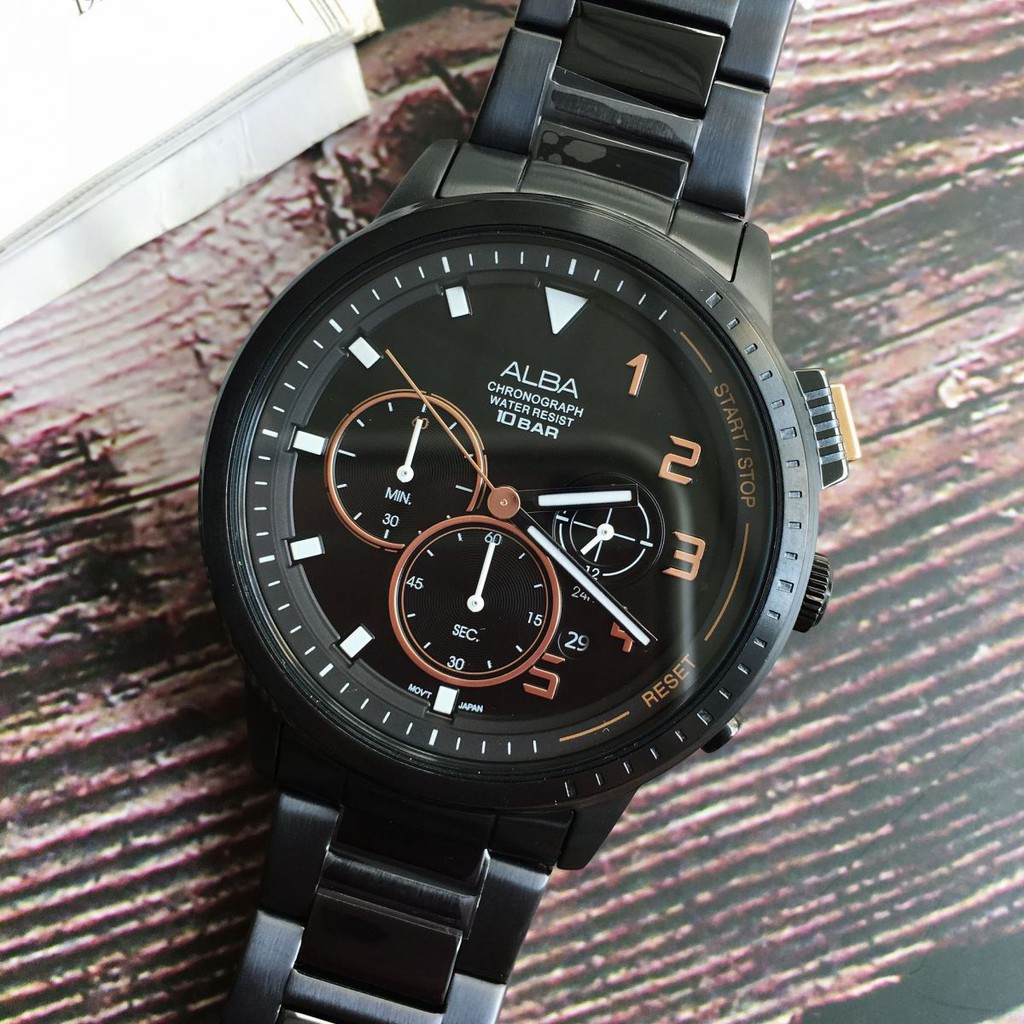 Alba Quartz AT3F31X1 Chronograph Full Black - Jam Tangan Pria AT3F31