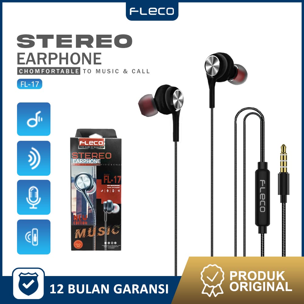 Headset Earphone Handfree Super Bass FL-17 FLECO BLACK SERIES