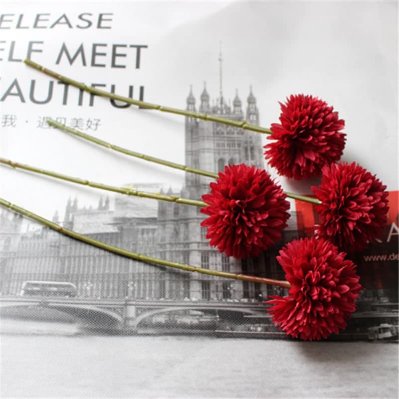 Bunga Plastik DANDELION - Artificial Flower - Bunga Hydrangea - Bunga Impor Dekorasi Pesta Hias-Red