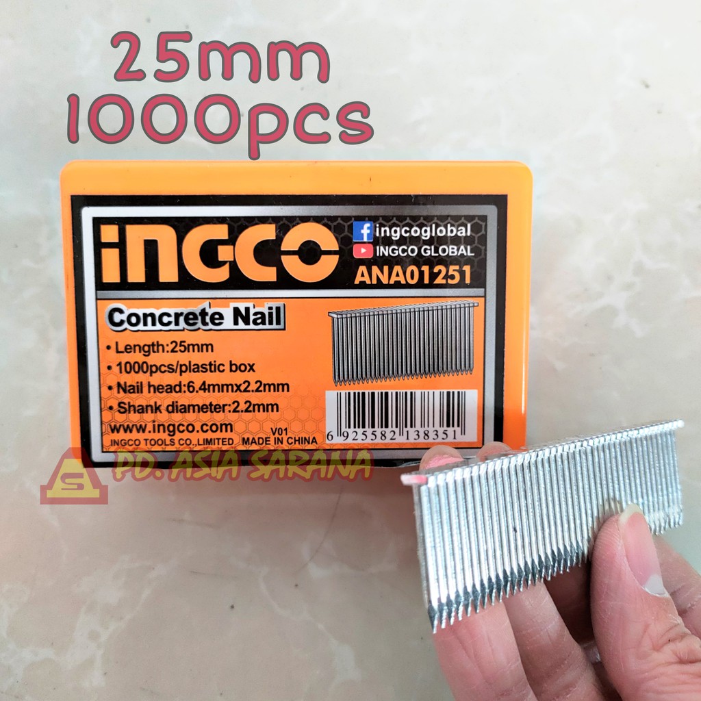 

Concrete Nail 25mm Refill INGCO ANA01251 Isi Paku Tembak Beton Tembok