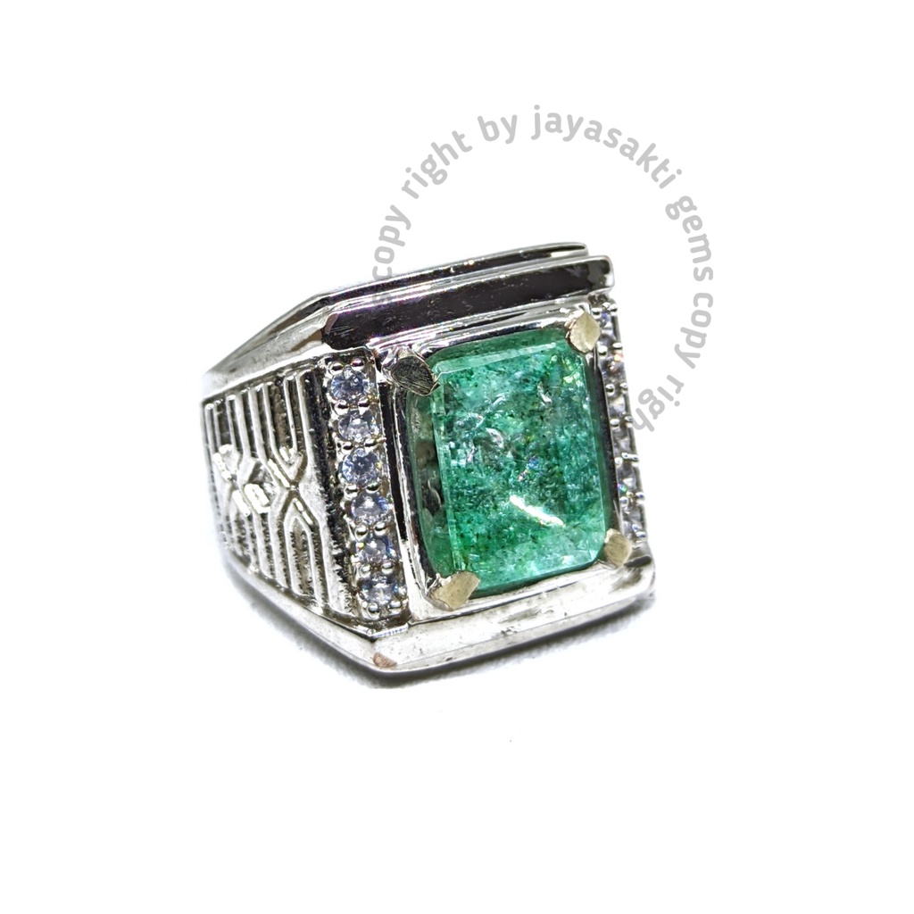 Natural Batu Permata Emerald Berly Zamrud Colombia Octagon Ring Alpaka EBZC02