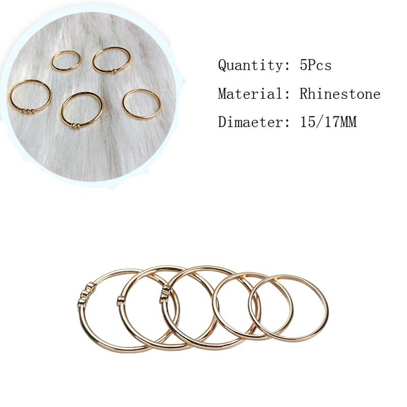 XiaoboACC 5Pcs / Set Cincin Jari Aneka Bentuk Warna Silver Gaya Korea untuk Wanita